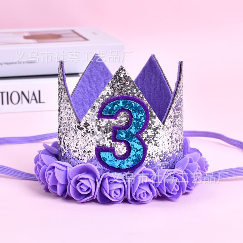 Ins-style Baby 1st Birthday Crown Hat Party Hat Decoration Creative Girl Headpiece Purple Flower Birthday Hat
