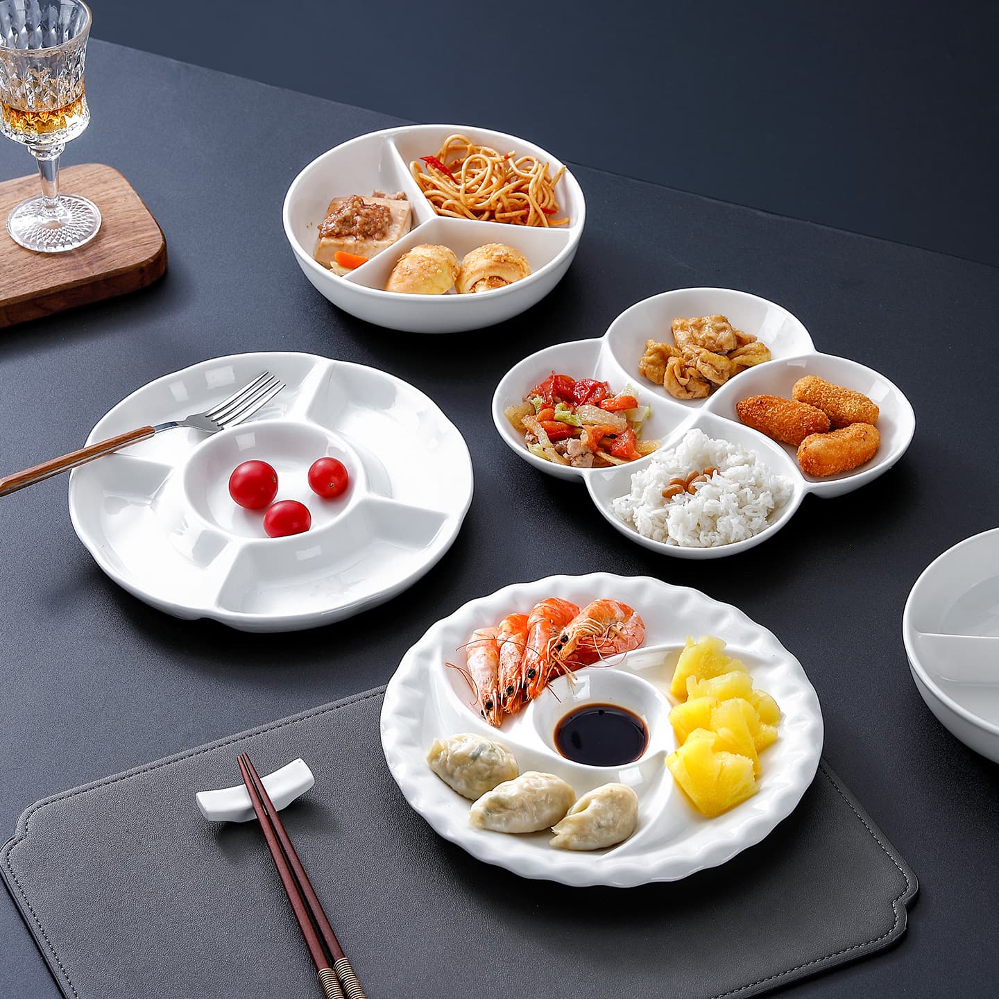 High-Temperature Ceramic Steaming Plate, Dumpling Plate, Weight-Loss Plate, Nutritious Breakfast One-Pot Multi-Grid Plate, Fruit and Marinated Platter Dish