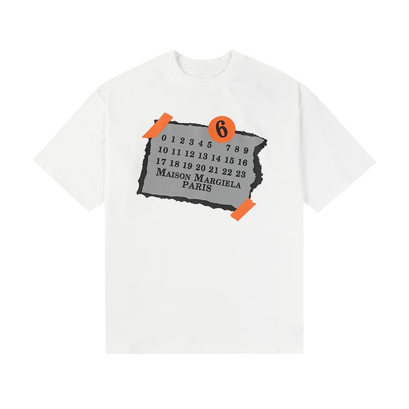 High version of trendy brand MM6 short-sleeved tape-coated printed loose T-shirt for men and women couples base top pure cotton