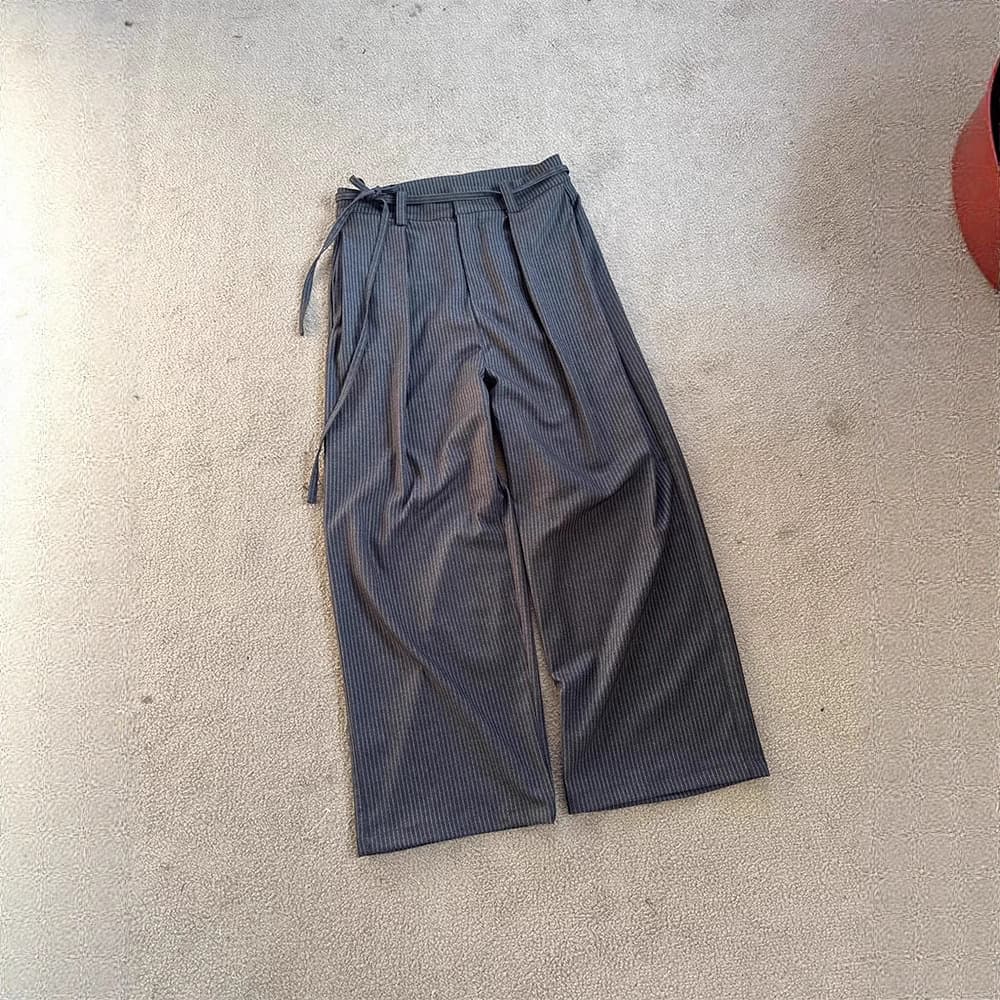High-quality striped streamer trousers TR blended three-dimensional tailoring A-line trousers spring and autumn double pleated commuting versatile trousers trendy