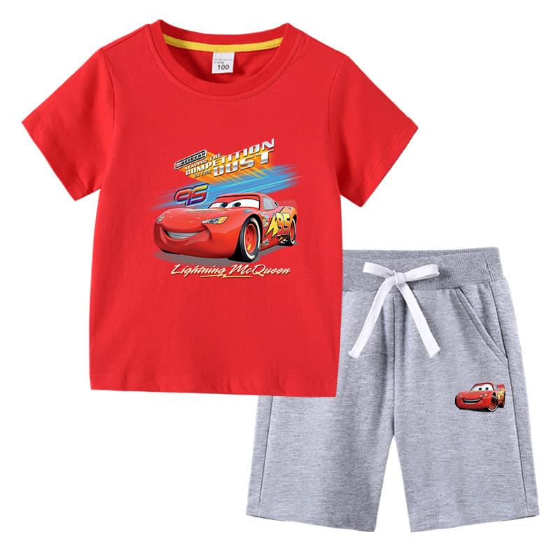 2023 Summer New Lightning McQueen Kids T-Shirt Ins Korean Style Cotton Children's Short Sleeve Shorts Two-Piece Set