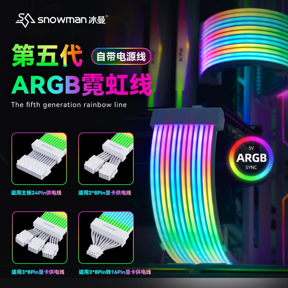 Iceman PC Luminous Cable Motherboard Light Board Chassis Neon Cable 8P/24PIN Graphics Card ARGB Neon Chassis