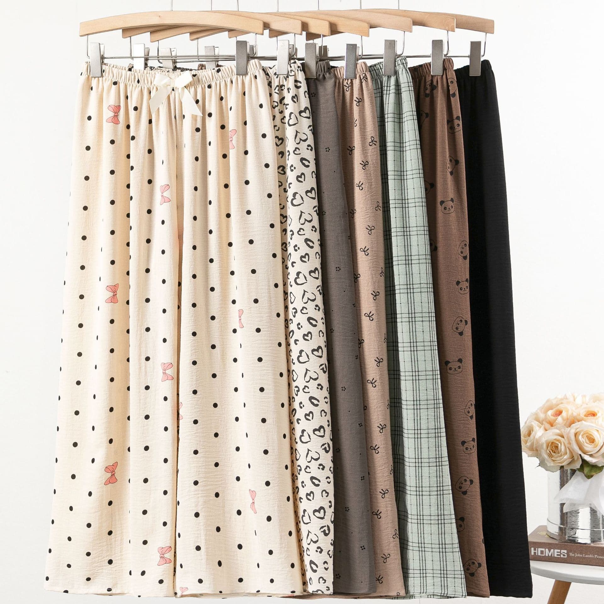 Women's Ice Silk Linen Pajama Pants, New Summer Style, Cartoon Print, Home Wear Pants, High Waist, Casual, Thin, Plus Size Long Pants