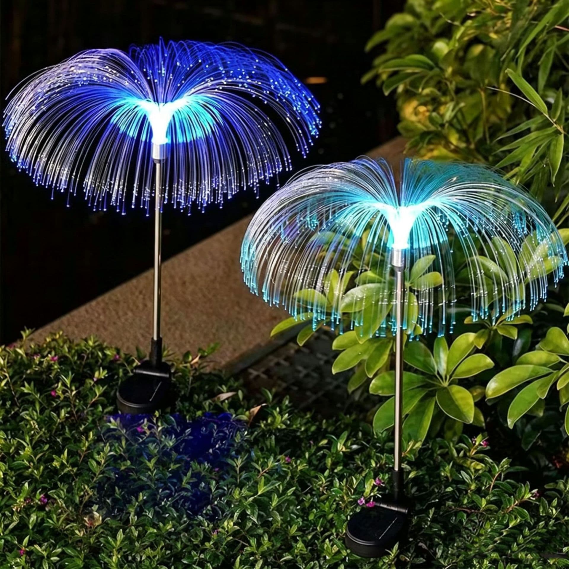 Solar Outdoor Jellyfish Light Waterproof Color-Changing Fiber Optic Reed Lamp Garden Yard Ambience Ground Insert Lawn Light