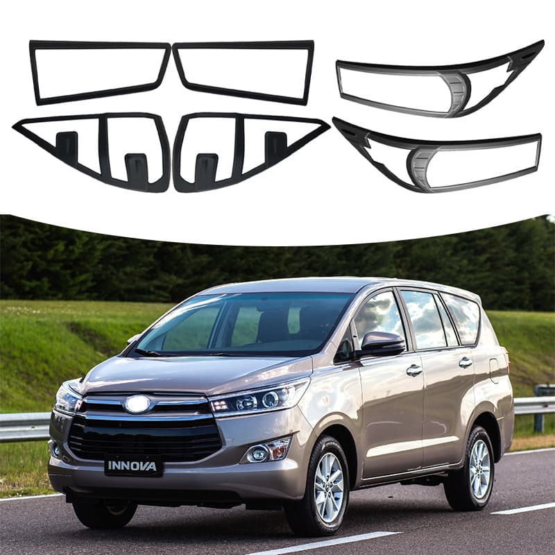 Matte Black Plated Front and Rear Headlight Frame for Toyota Innova 16-19 Models, ABS Material, Standard Size, Customizable