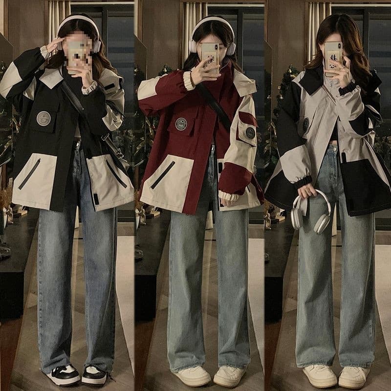 Autumn/Winter New American Windbreaker Women's Loose Plus Size Student Trench Couple Casual Workwear Jacket