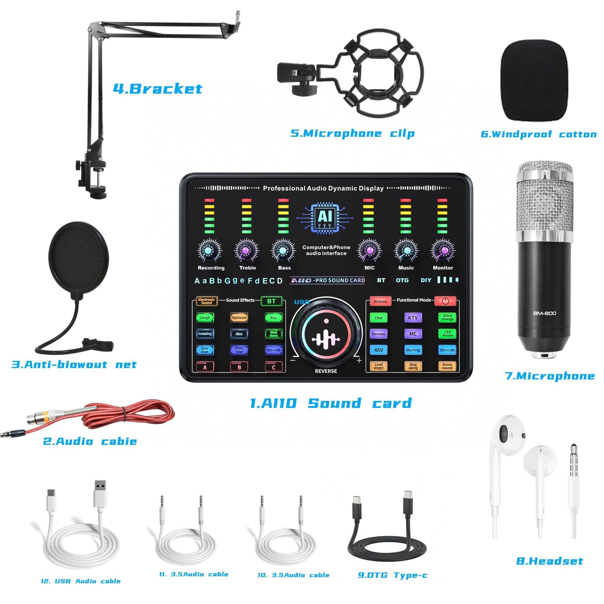 48v sound card recording ai version voice song request multi-function game live broadcast all-in-one mobile phone live broadcast sound card complete set