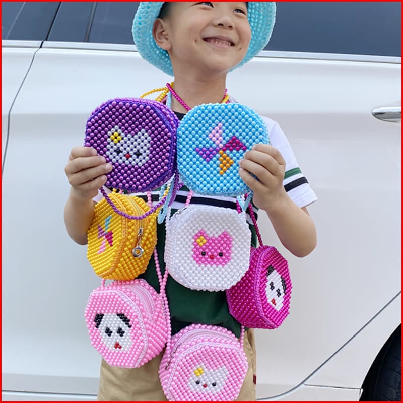 Beaded Bag Finished Product Handmade Bead Bag Pearl Bag Children's Bag Kids Bag Octagonal Bag Women's Shoulder Bag