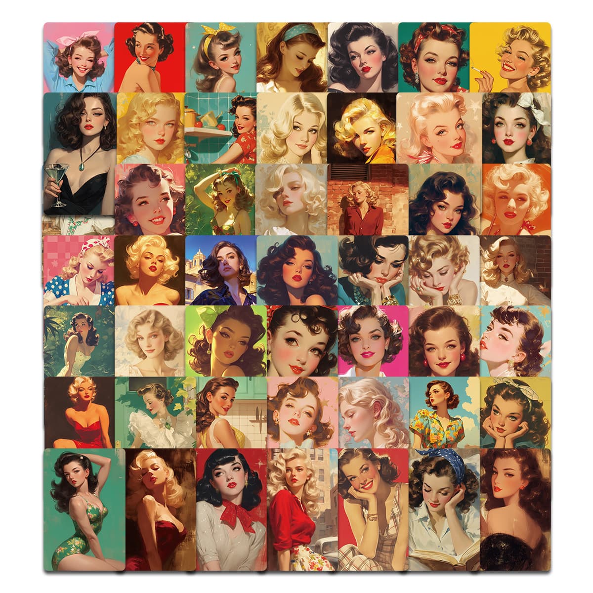 50 Retro Pinup Girl 7080s Poster Style Stickers Vintage Sexy Lady Graffiti Stickers for Cross-Border