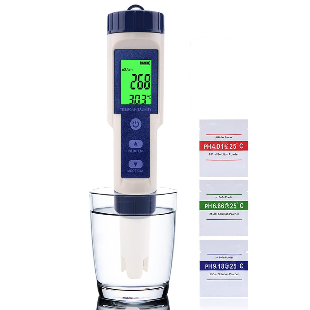 EZ-9909A High-Precision 5-in-1 Salinity Meter, Waterproof for Aquarium and Seawater Testing with Backlight