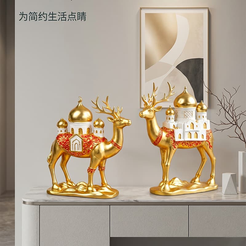 Light luxury lucky deer ornaments, living room entrance TV cabinet decorations, creative home crafts, high-end castle gifts