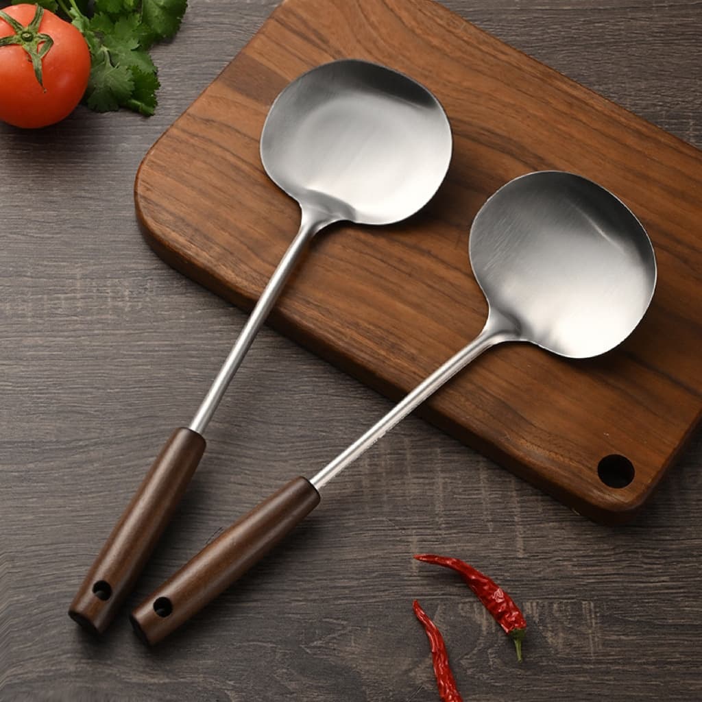 Creative Stainless Steel Solid Wood Mushroom Spatula Home Kitchen Cooking Special Fry Shovel Single Piece