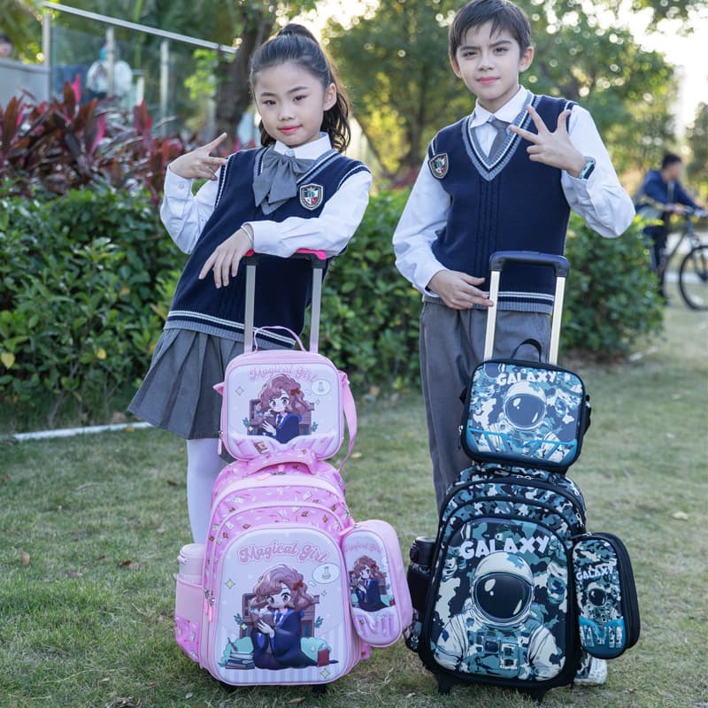 2026 New Model Factory Direct Elementary School Student Trolley Backpack Lunch Bag Pencil Case 3-Piece Set Kids Cartoon Backpack