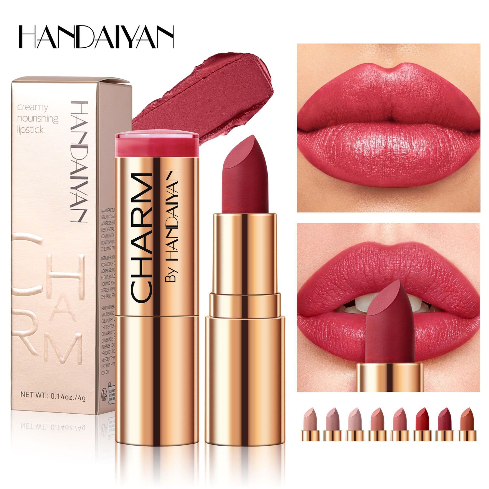 Cross-border Lipstick Moisturizing Waterproof HANDAIYAN Easy to Apply Enhances Complexion 8 Colors Berry Red