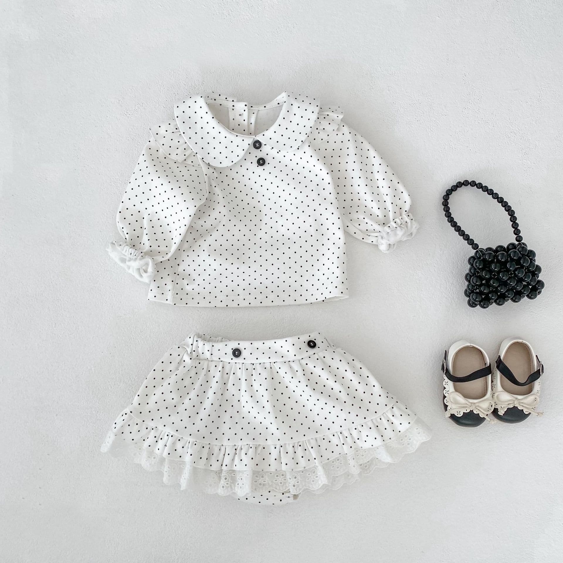 2026 Spring and Autumn Girls Long Sleeve Good-looking Western Style Versatile Polka Dot Top Skirt and Pants Suit Baby Girl Pure Cotton Two-piece Set