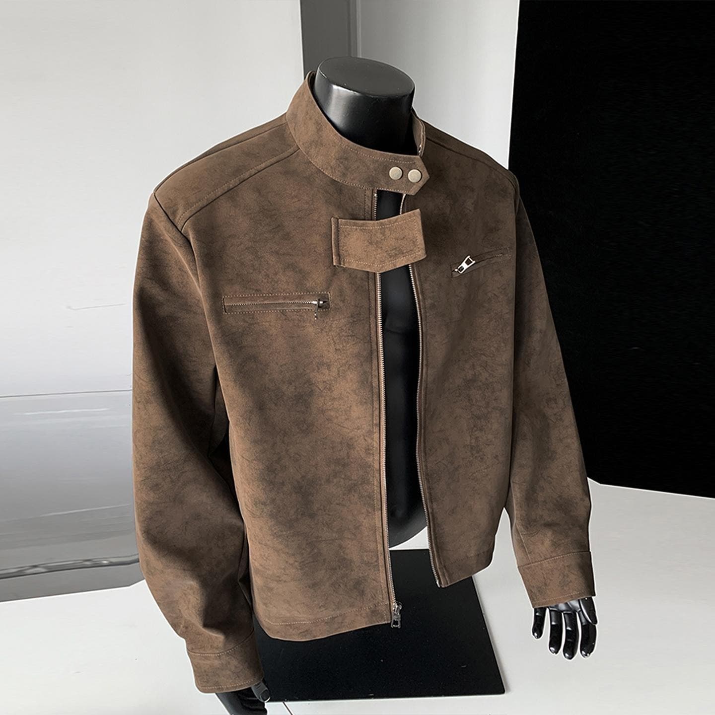 Men's Jacket, Streetwear American PU Leather Jacket, Stand Collar Motorcycle Loose Casual Versatile Men's Spring Coat