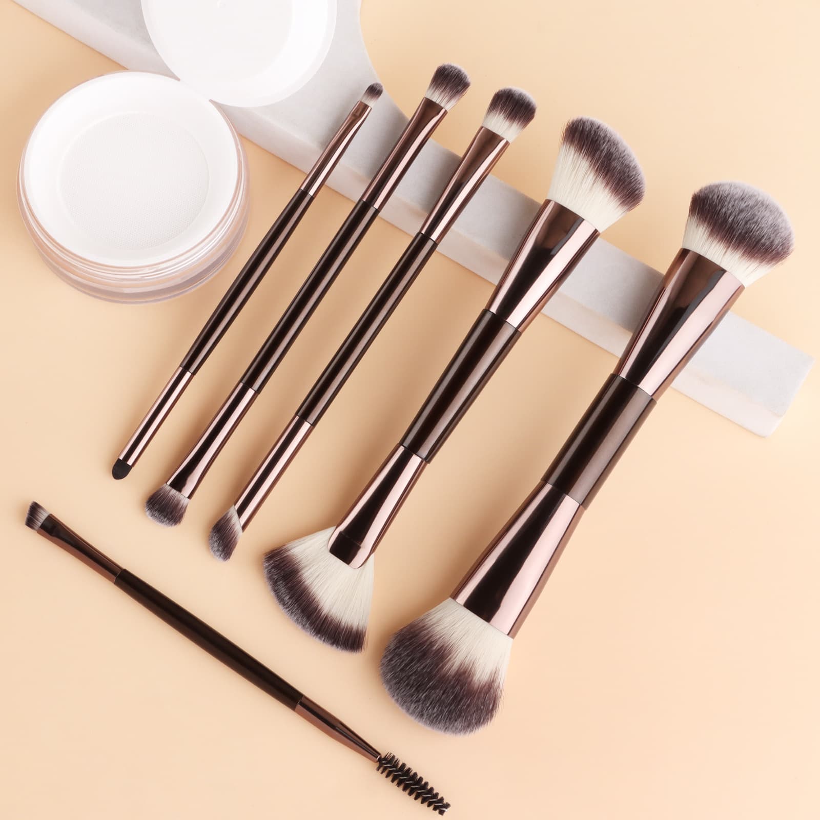 6-Piece Dual-Ended Makeup Brush Set: Powder, Blush, Eyeshadow, Eyebrow Multi-Functional Double-Ended Cosmetic Brush Kit