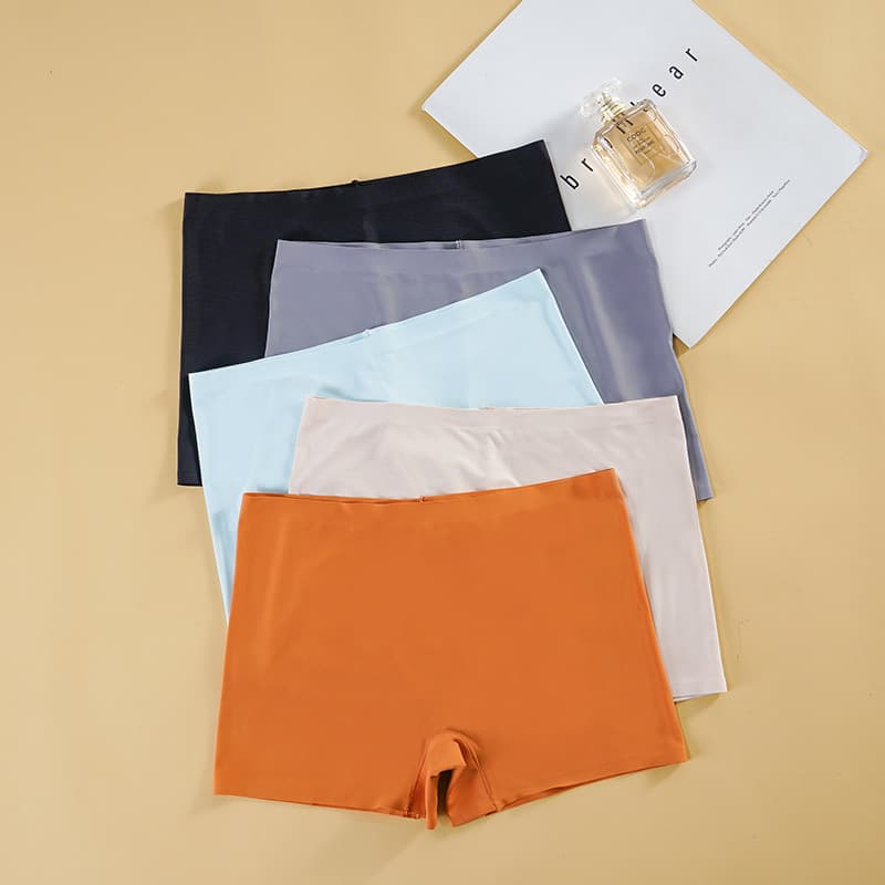 Ladies Ice Silk Seamless Safety Pants Anti-exposure Boxer Shorts Summer Underwear Mid-waist Women's Flat-foot Pants