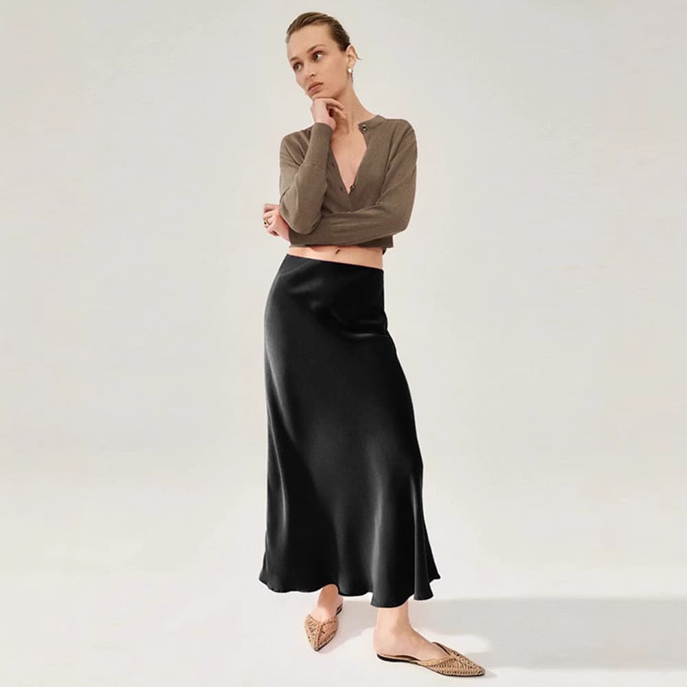 45-Degree Bias-Cut Triacetate Silk Floor-Length Skirt Maxi Skirt High-Waist Ankle-Length A-Line Bodycon