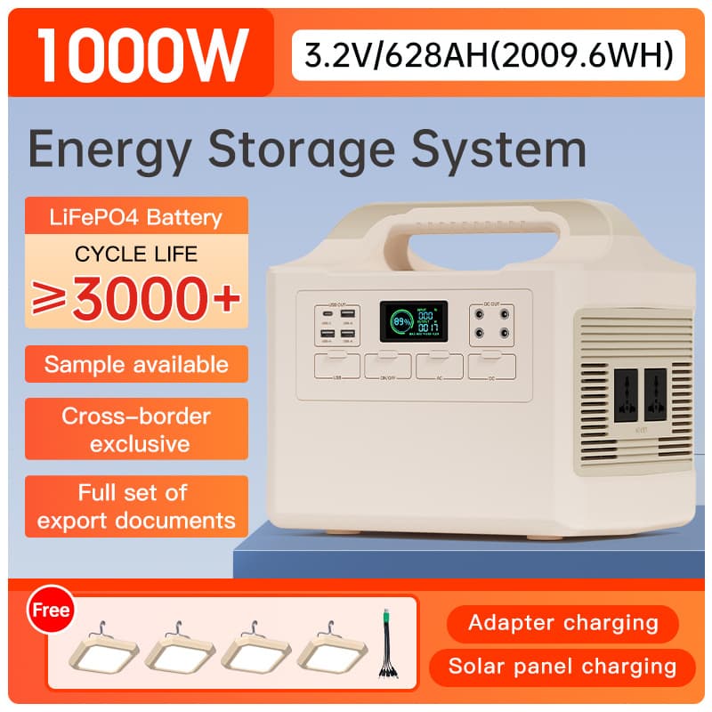 1000W Pure Sine Wave Solar Energy Storage System 2kWh High Power Outdoor Power Supply for Vending and Emergency Backup