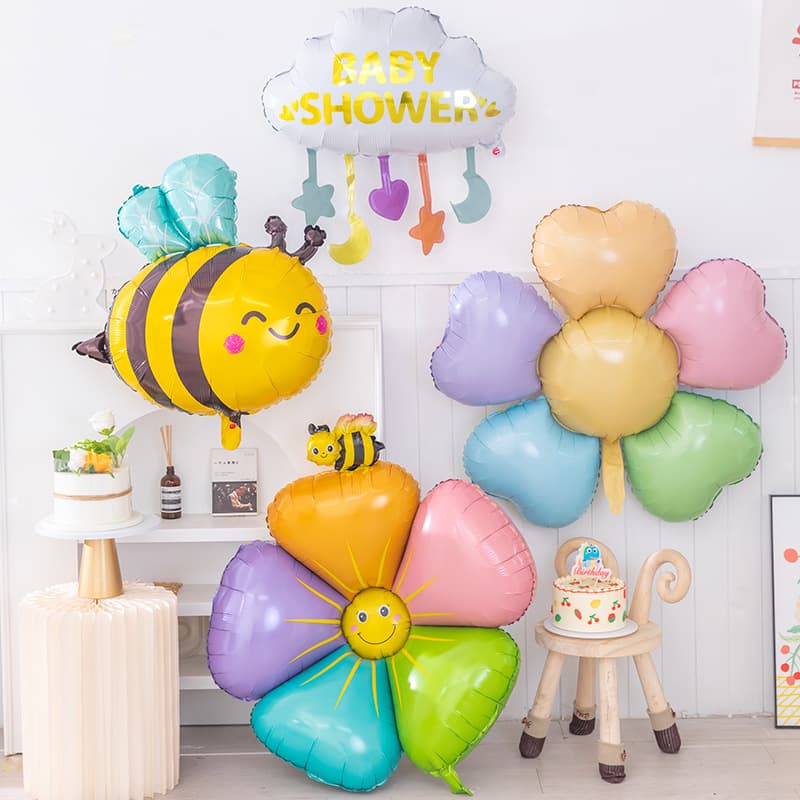 Cartoon Bee and Flower Foil Balloon for Party Decoration, Children's Birthday, Adult Party Decor