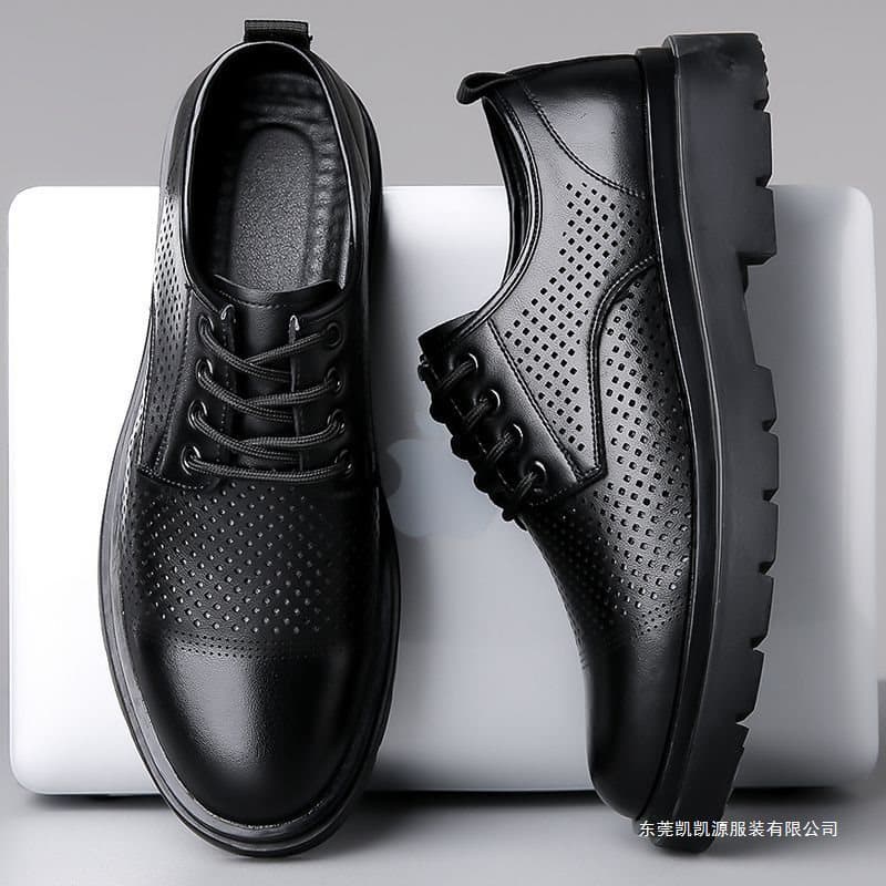 2026 Men's Soft Leather Sandals Business British Style Groom Suit Full Set Men's Hollow Breathable Anti-Slip