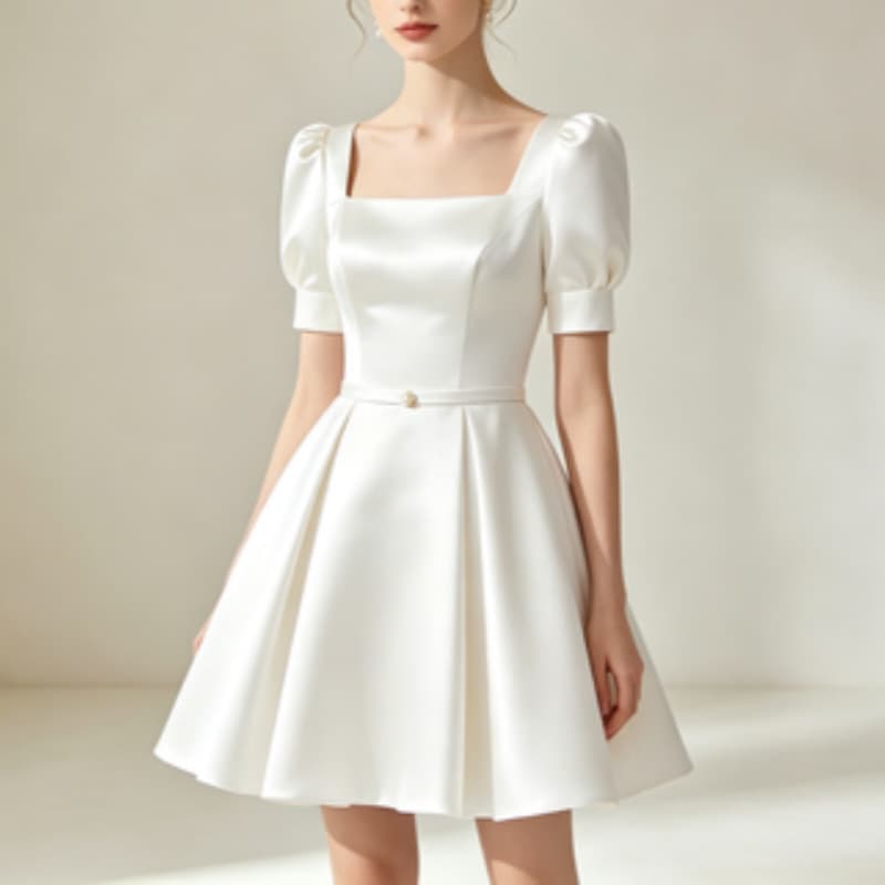 Cross-Border White Square Neck Little White Dress, Simple Elegant Engagement Light Wedding Dress, Daily Wearable High-End Dress Wholesale