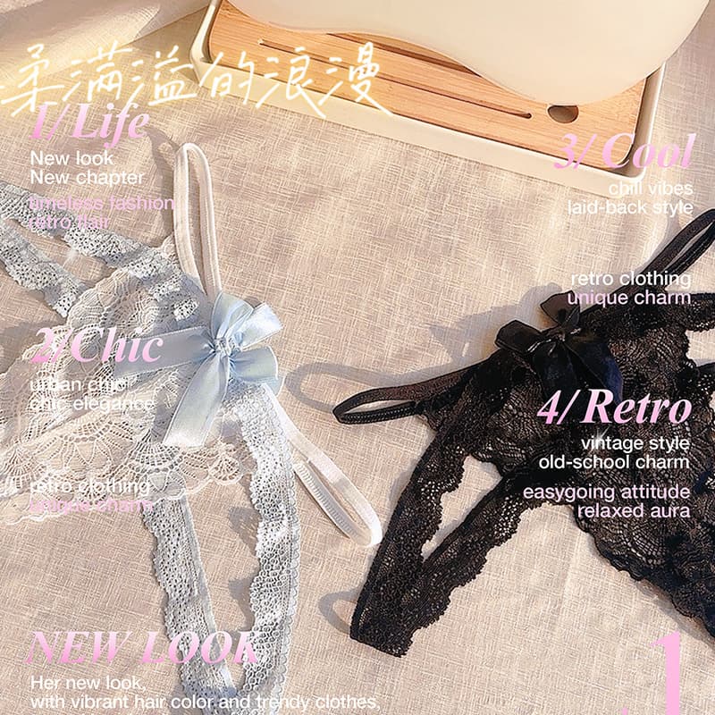 Pure Sea Salt ~ Women's Panties, Chastity Style Thong, No Need to Remove Lace Open-Crotch Transparent Low-Rise Sexy Plus Size Panties