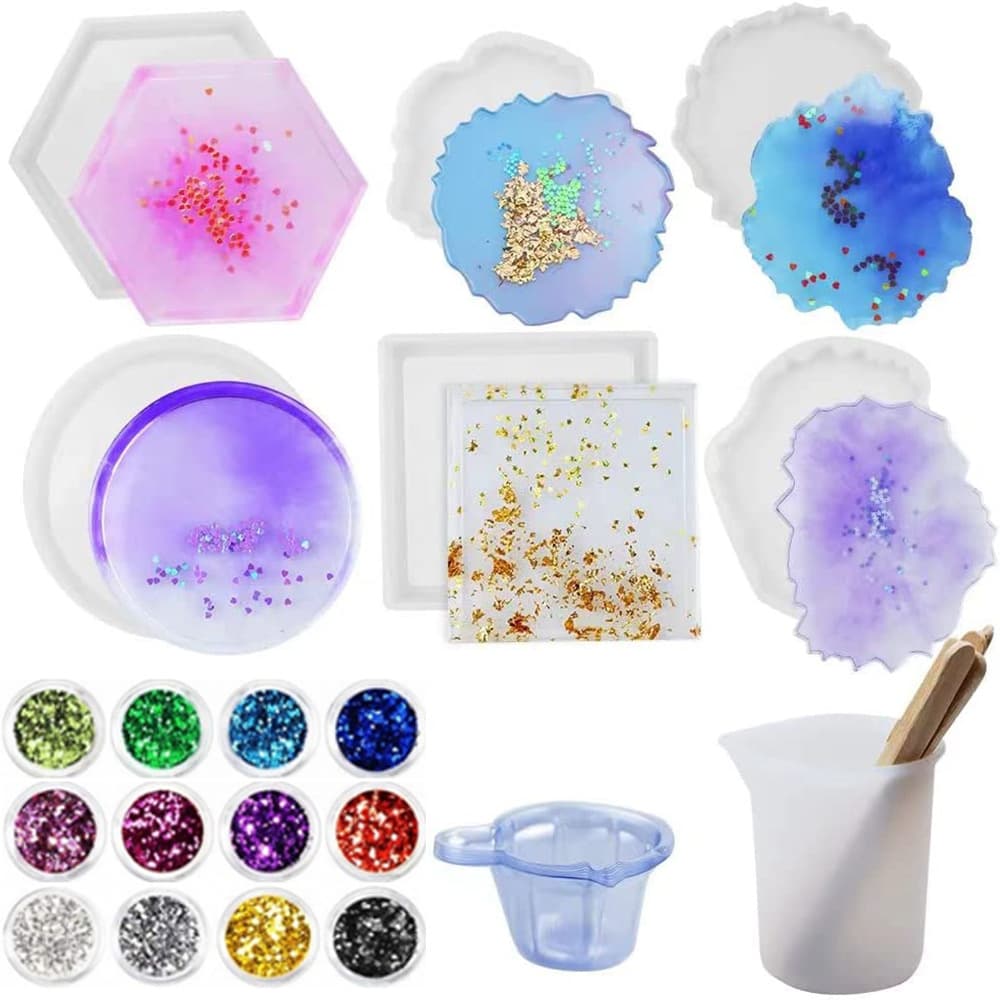 DIY Epoxy Resin Coaster Mold, Square Round Wave Coaster Silicone Mold for Epoxy Resin Casting Tools