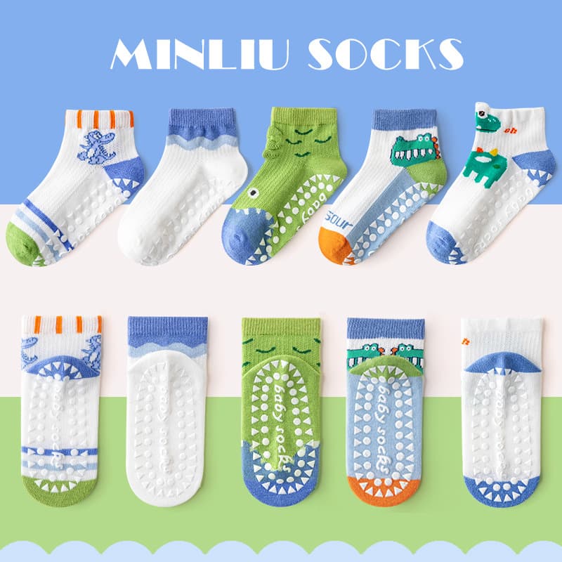 Non-Slip Floor Socks for Girls, Spring and Summer Thin Kids Socks, Breathable Indoor Dot Glue Mesh Short Socks for Girls