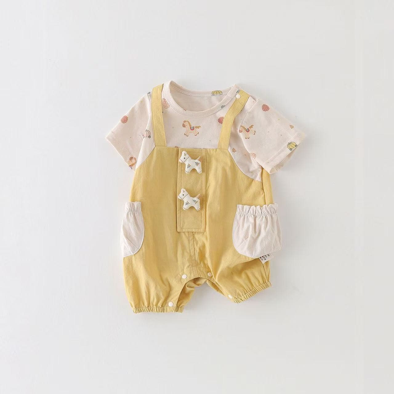 Baby summer thin clothes, bags, short-sleeved khakis, fake two-piece summer clothes for small-month-old babies, men's and women's half-sleeved rompers