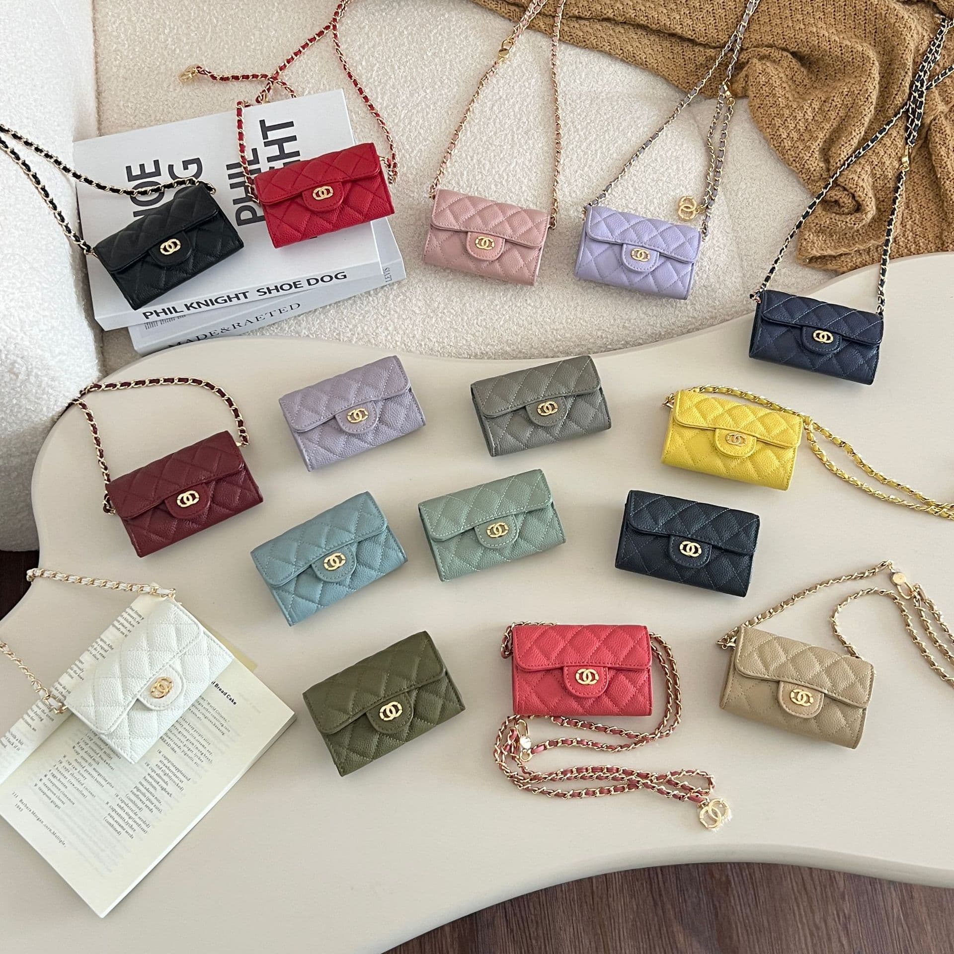 Chanel-style Chain Bag Mini Coin Purse Lucky Mini Bag Caviar Quilted Crossbody Earphone Case Bag