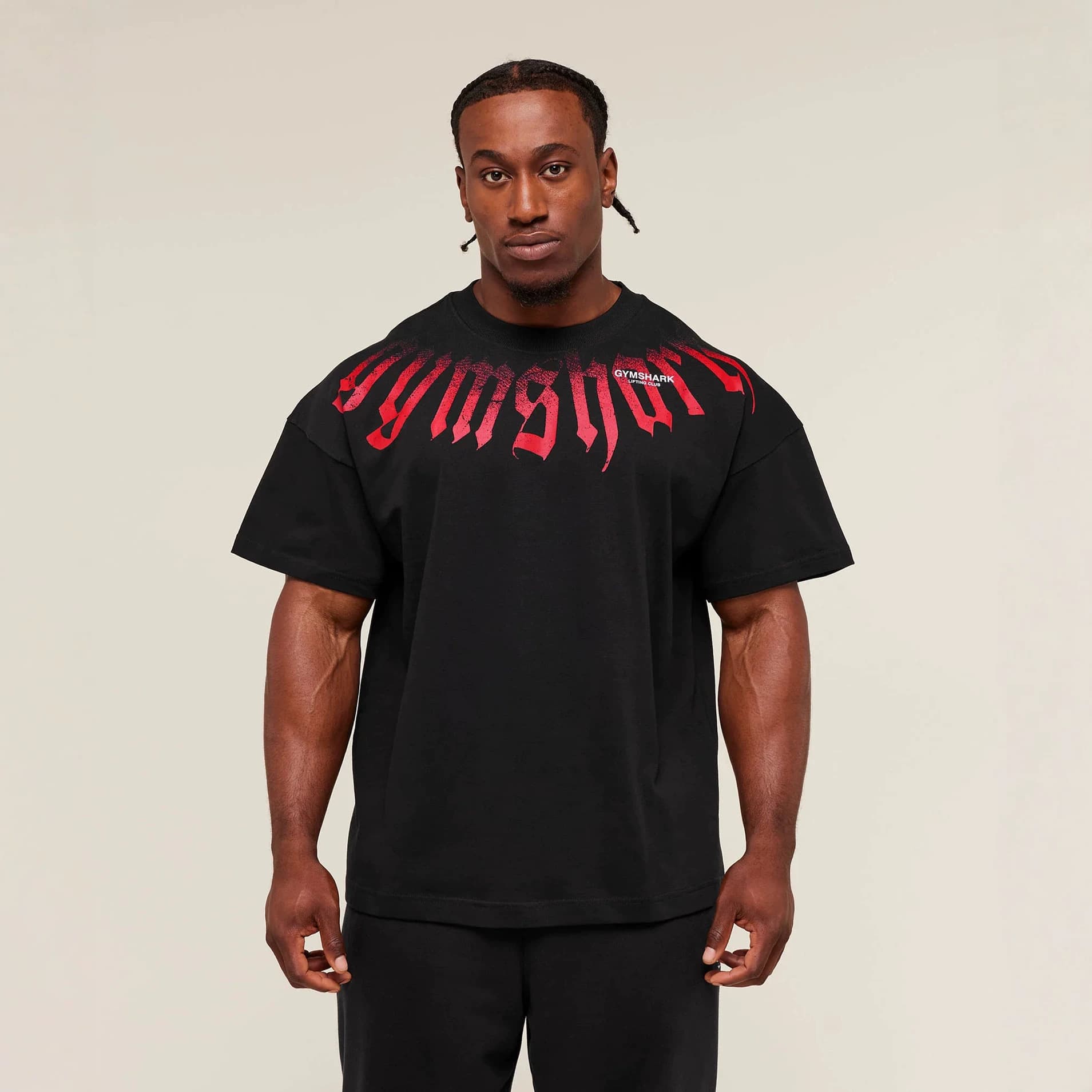 GYMSHARK Men's Oversized T-Shirt Muscle Sports Fitness Pure Cotton Printed Casual Loose Running Training Short Sleeve