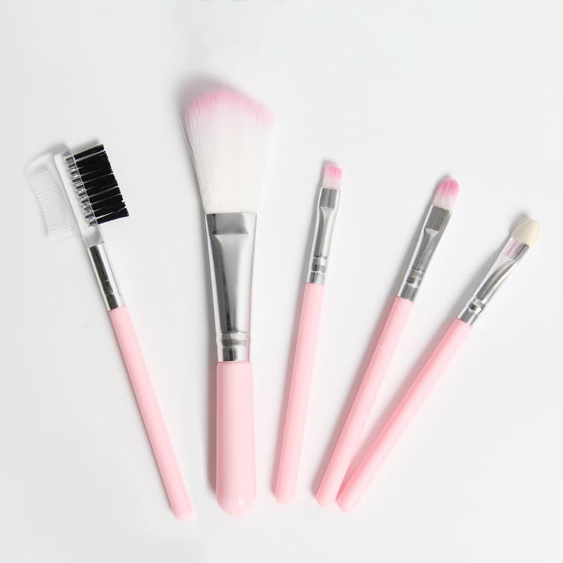 5-Piece Makeup Brush Set - Pink Eye Shadow Brush, Blush Brush, Lip Brush, Eyebrow Brush, Dual-Use Eyebrow Comb