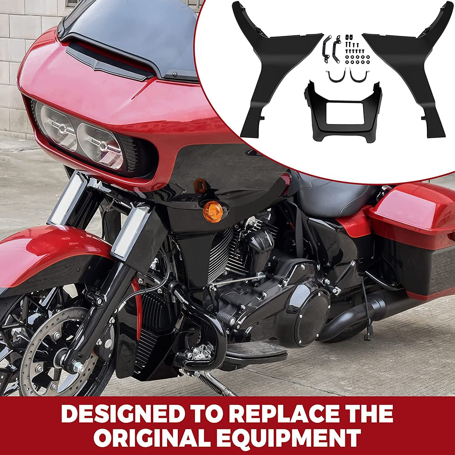 Motorcycle Spoiler Fairing Compatible with Harley-Davidson 17-23 Road Glide Front Side Spoiler Black