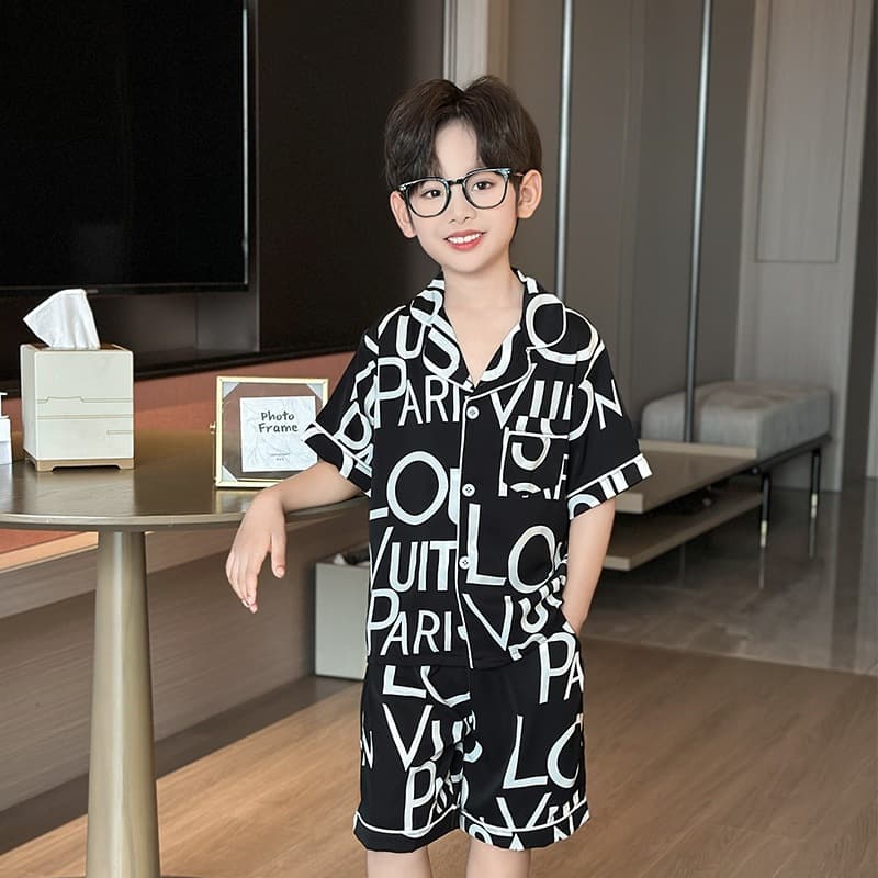 Boys' Summer Pajamas Ice Silk Short Sleeve Printed Air Conditioning Suit Short Thin New Homewear Boys Children Fashion