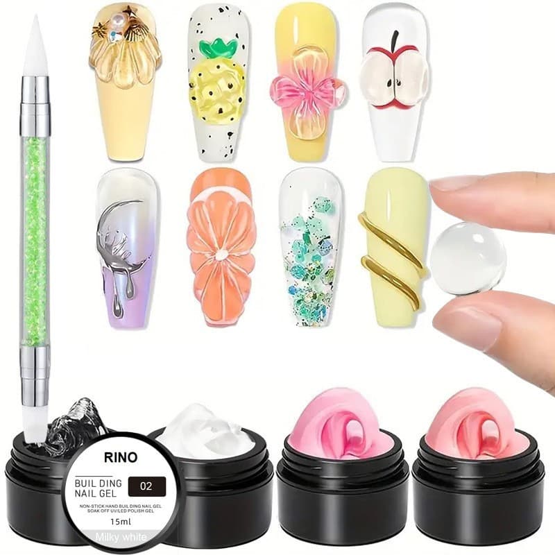 Solid Extension Gel Hard Type, Non-Sticky for Pinching and Shaping, DIY No-Wipe Sculpting Gel, Transparent Nail Solid Gel