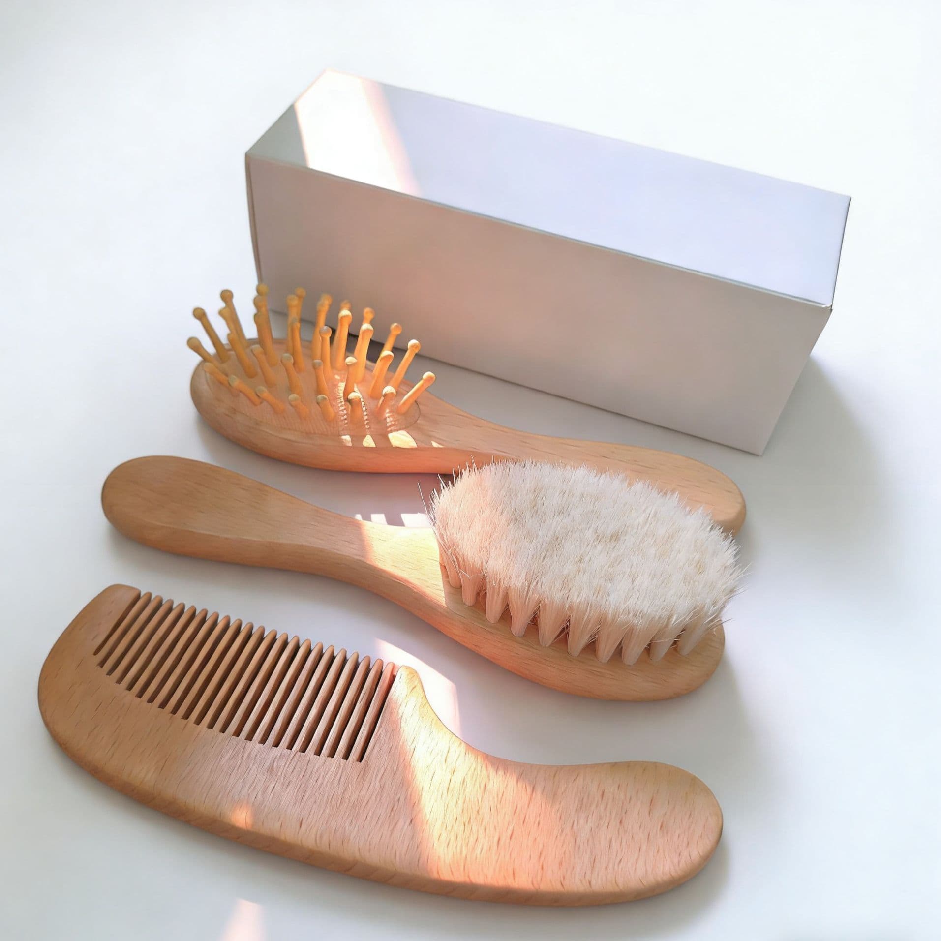 Newborn wool comb set wool baby comb beech wood wool wooden comb massage comb wooden handle soft hair brush manufacturer