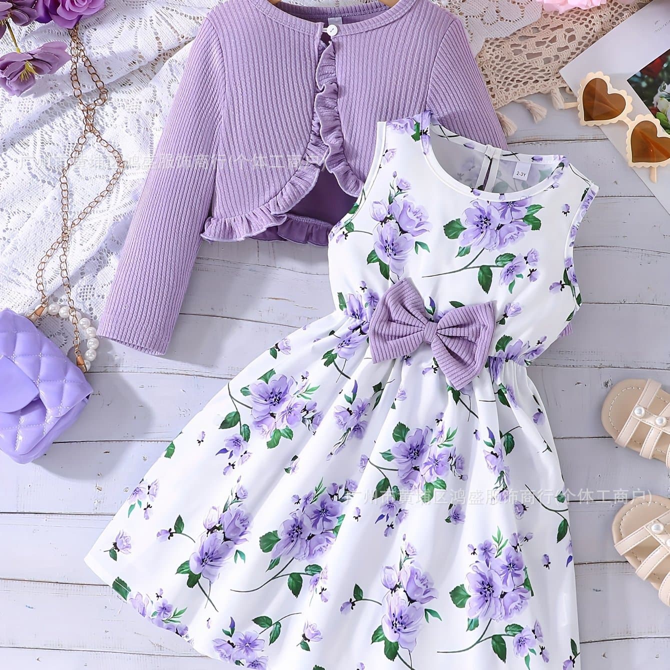2025 New Girls Layered Dress Long Sleeve Shirt Cape Set
