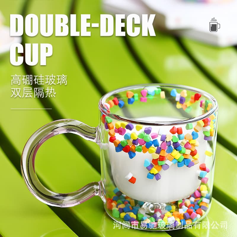 Customized love glass double-layer quicksand bobo cup gift box girl water cup high borosilicate insulated glass cup