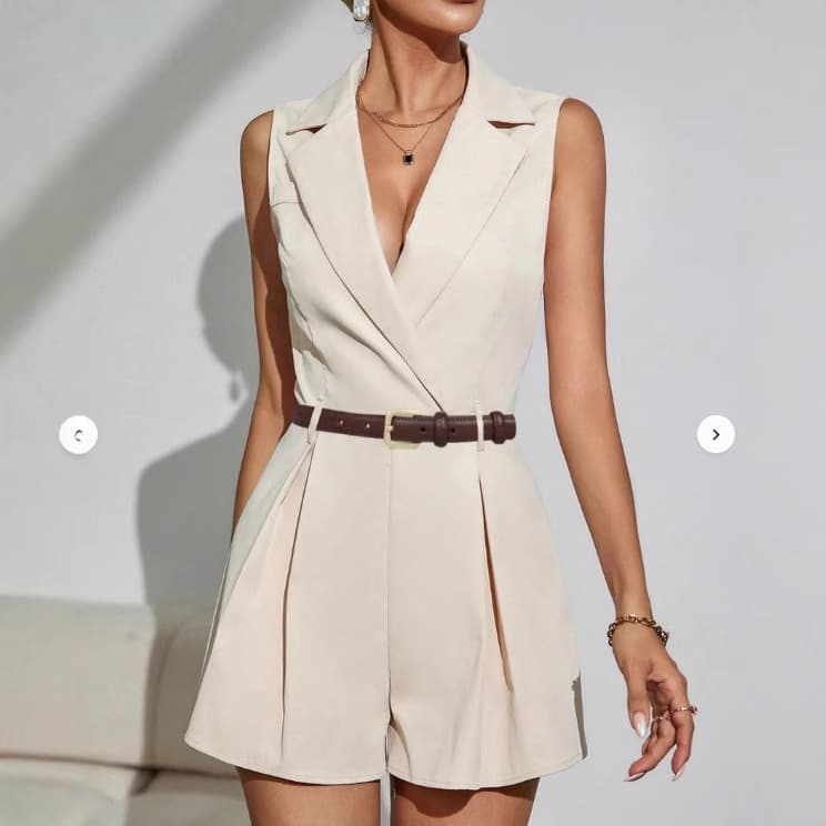 2025 European and American Fashion New Arrival Elegant Commute Pleated Short Wide-Leg Suit Jumpsuit for Women