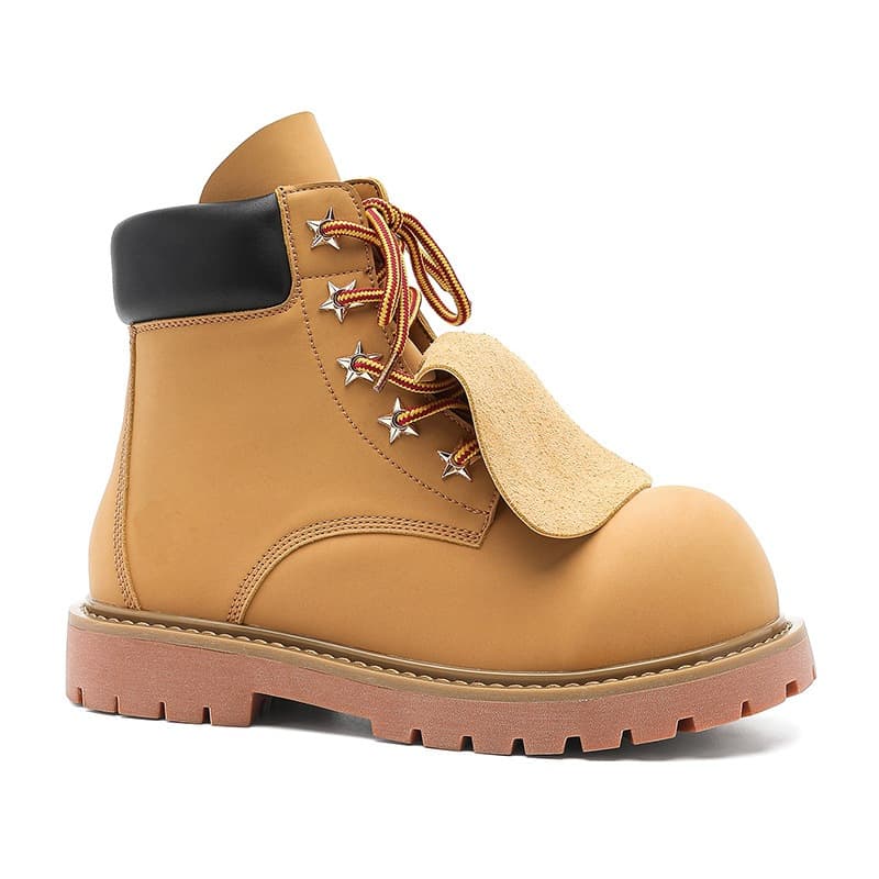 3893 7cm Heel Wedge Yellow Boots, Couple High-Top Martin Boots, Men's Mid-Top Outdoor Hiking Work Boots