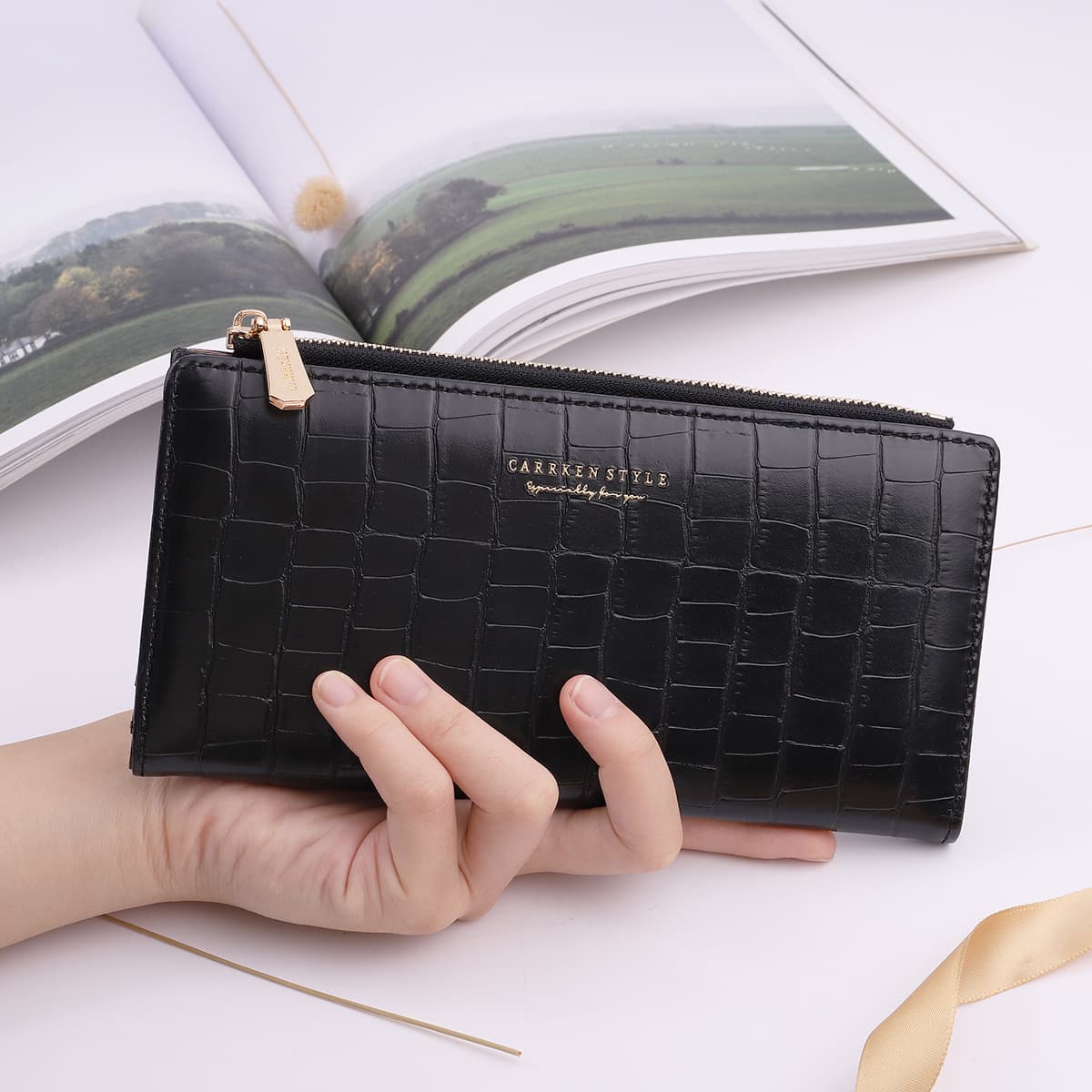 New Women's Stone Texture Long Wallet Korean Fashion Minimalist Purse Multi-Card Slot Coin Purse for Youth Students