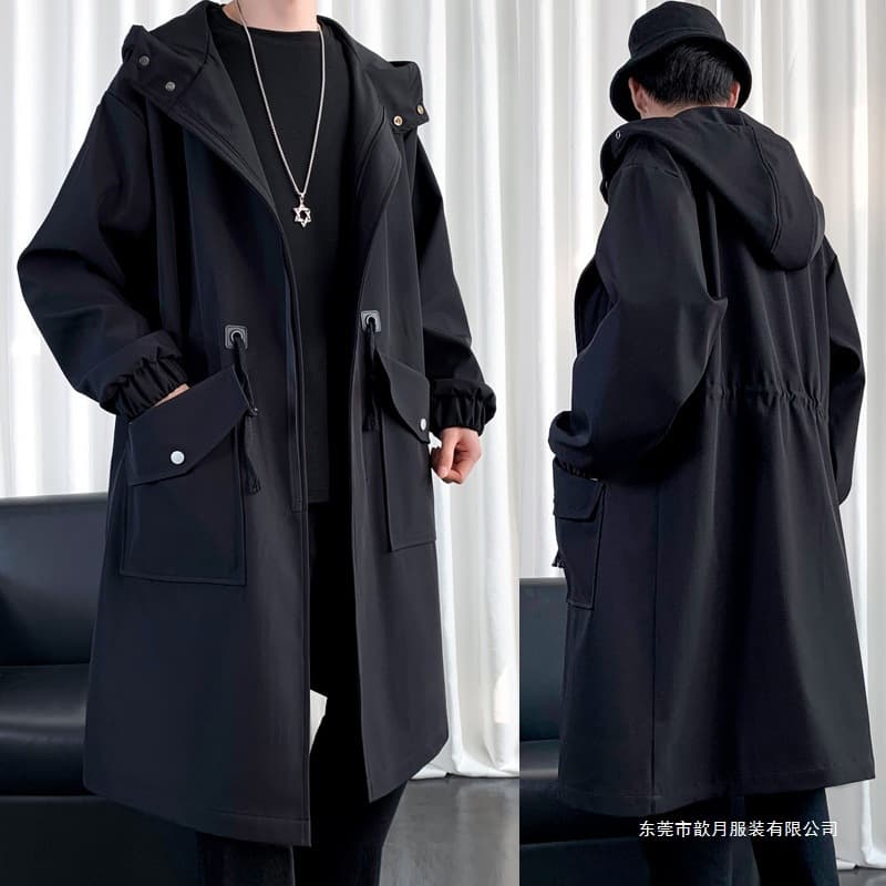 Windbreaker boys spring and autumn mid-length winter coat plus velvet jacket large size casual hooded loose large size coat