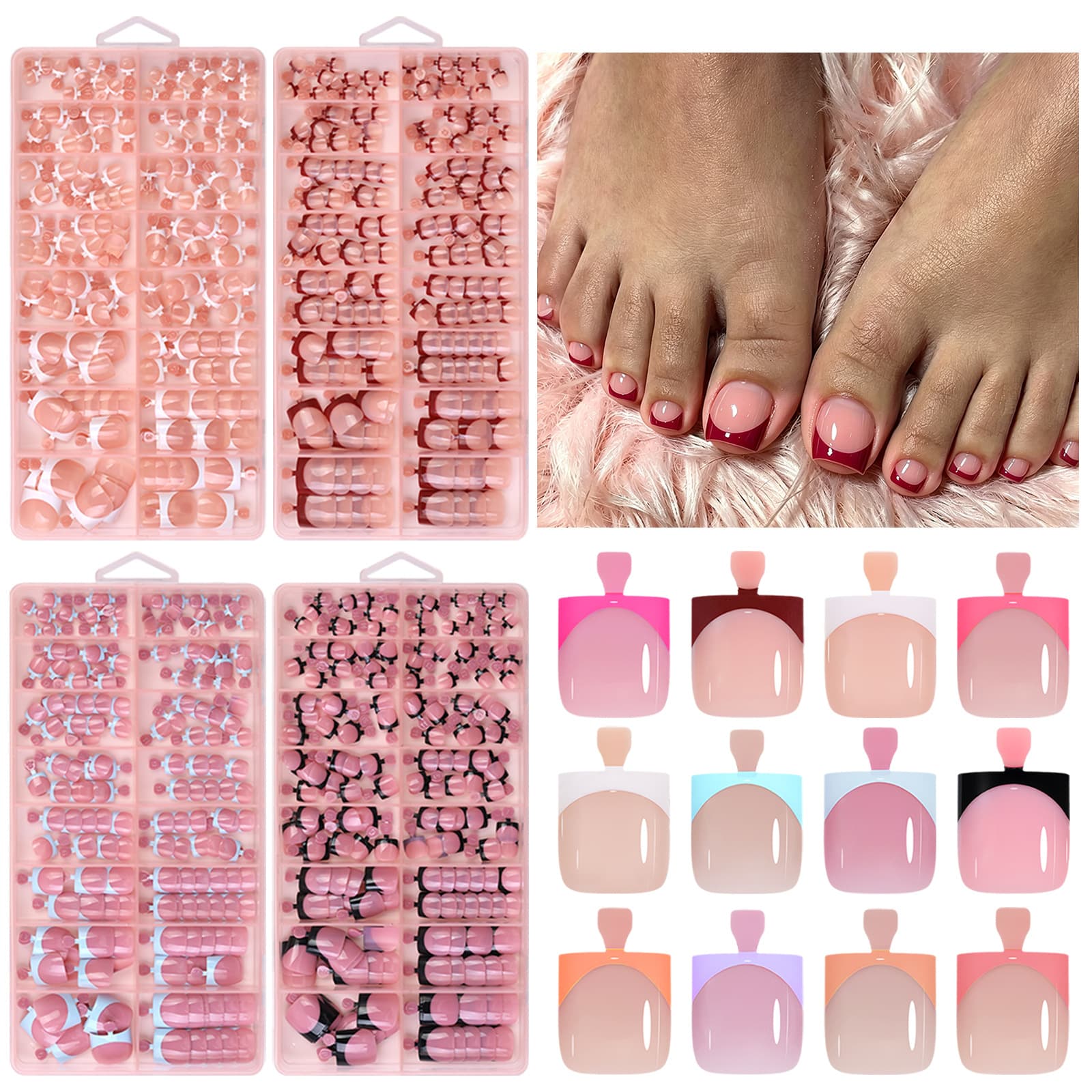 Amazon Hot-Selling Toe Press-On Nails French Short Nude 160-Piece Box Set Toenail Adhesive Nail Tips Manicure Wholesale