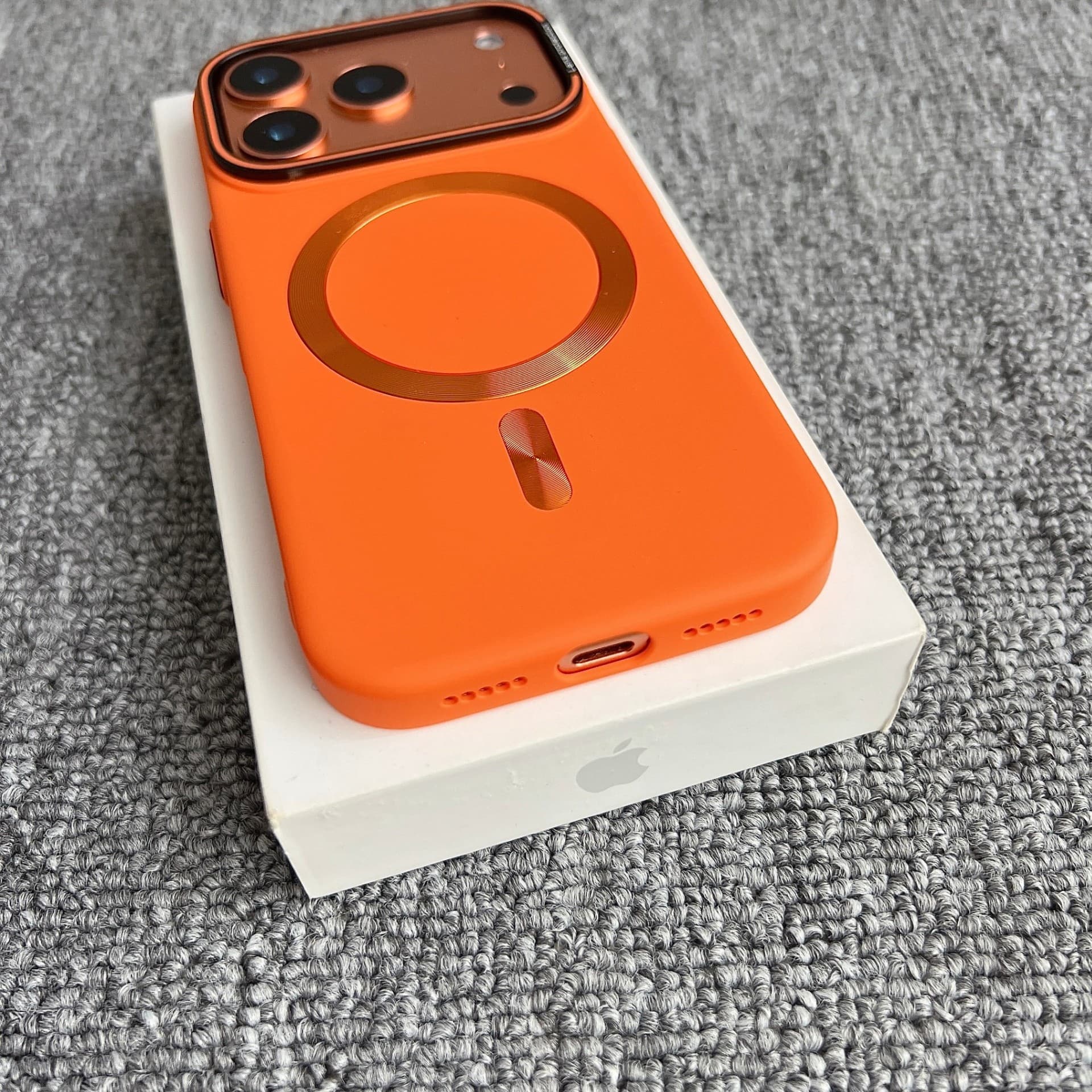 Crystal Skin Large Hole Magnetic Case for Apple 17 Pro Max, Mate Orange, Full Coverage Shockproof Magnetic Charging