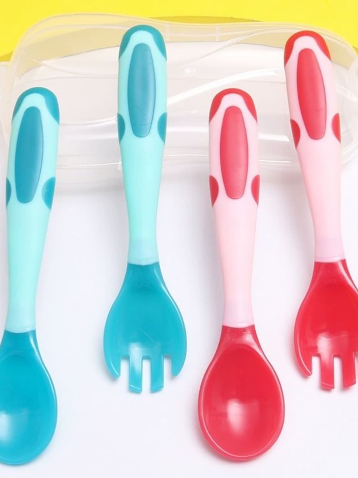 Baby Training Spoon Curved Learning Spoon Infant Children Tableware Heat-Sensitive Temperature Indicator Fork Feeding Spoon