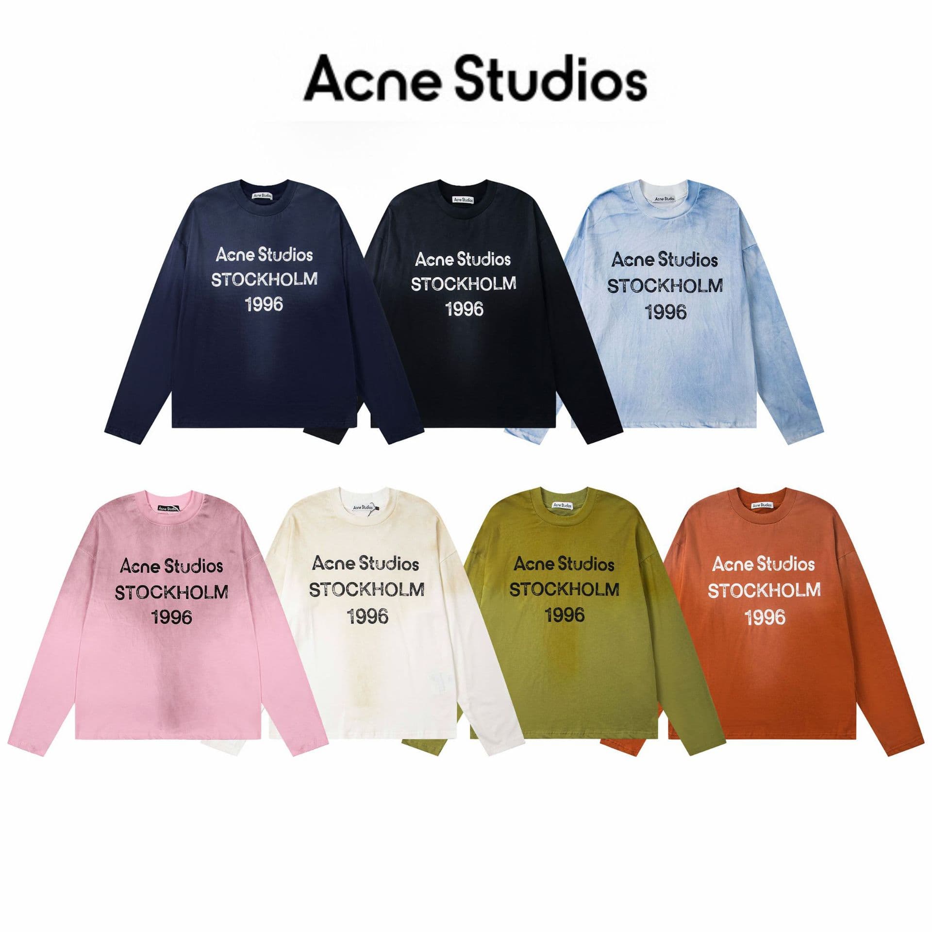 Cross-border INS trendy brand AC1996 washed, worn, distressed, distressed letter print high street long-sleeve loose Unisex T-shirt