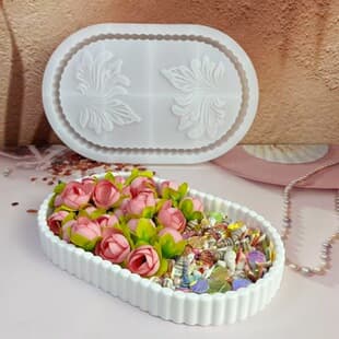 S2247 Petal Tray Decorative Cement Plaster Mold DIY Silicone Mold