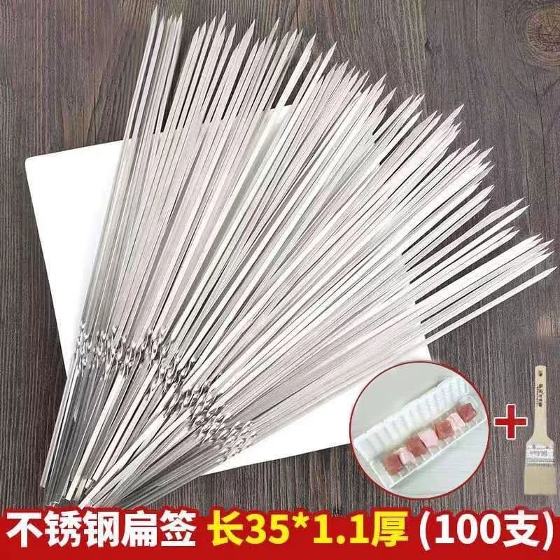 Stainless Steel BBQ Skewers Flat Skewers Outdoor Lamb Skewers Steel Skewers Iron Skewers Round Skewers Complete Set Tools BBQ Needles